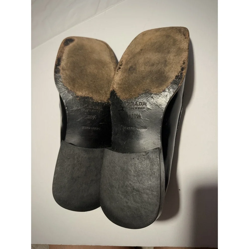 PRADA Square-Toe Loafer Casual Pumps Block Heel Black Size 6.5 - Picture 2 of 7